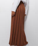 Long Brown Knitted Skirt with Pleated Effect