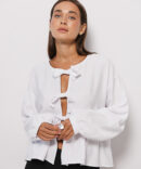 Oversize blouse white with bow ties on the front