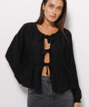 Oversize blouse black with bow ties on the front