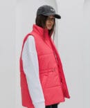 Women's coral raincoat vest with drawstring at waist