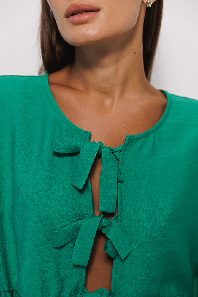 Oversize blouse green with bow ties on the front