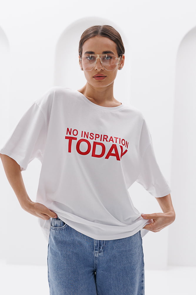 Women's oversized T-shirt with print No inspiration today white