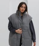 Women's quilted vest with zipper and buttons gray