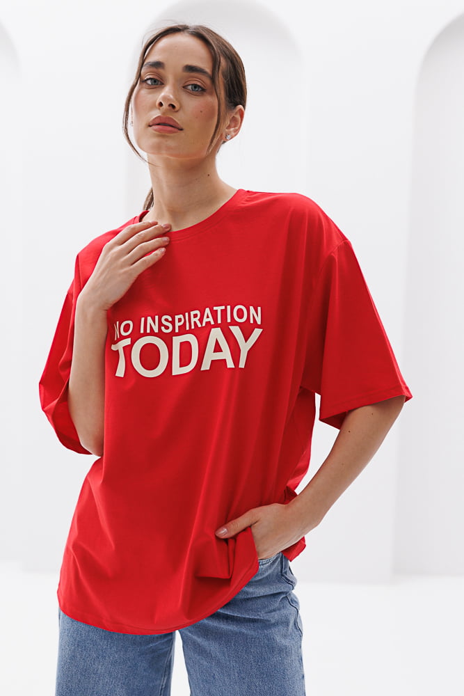 Women's oversized T-shirt with print No inspiration today red