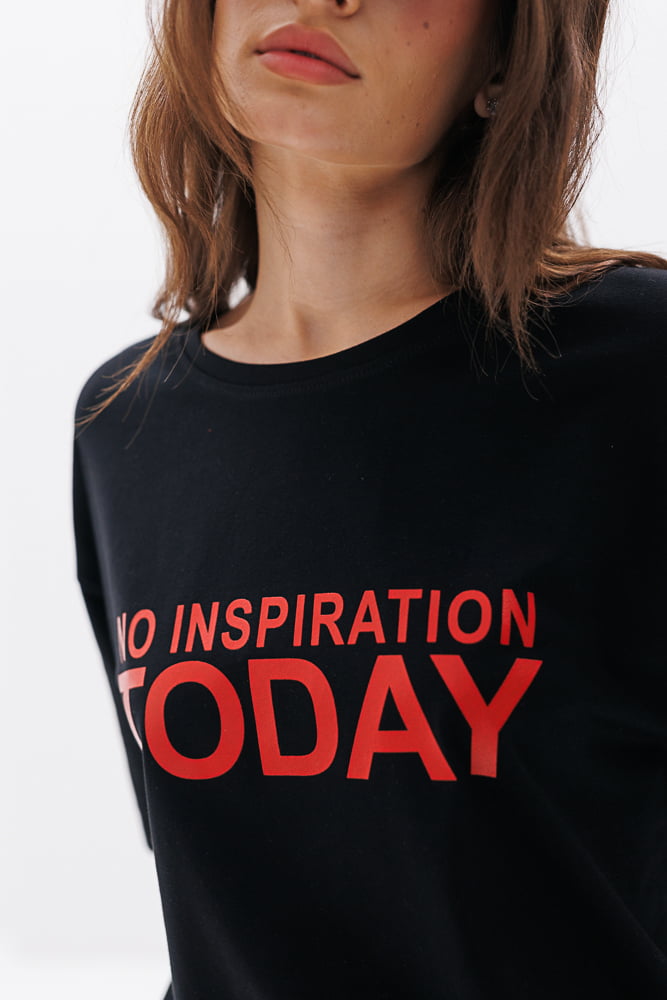 Women's oversized T-shirt with print No inspiration today black