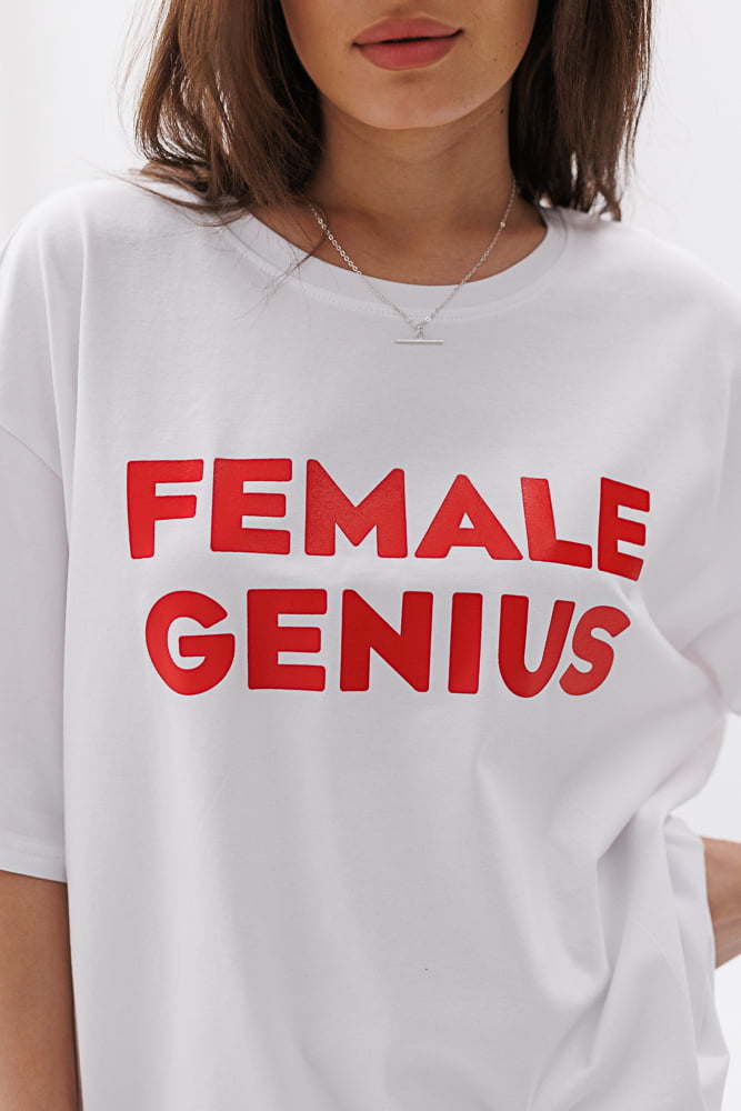 Women's oversized T-shirt with the inscription Female genius white