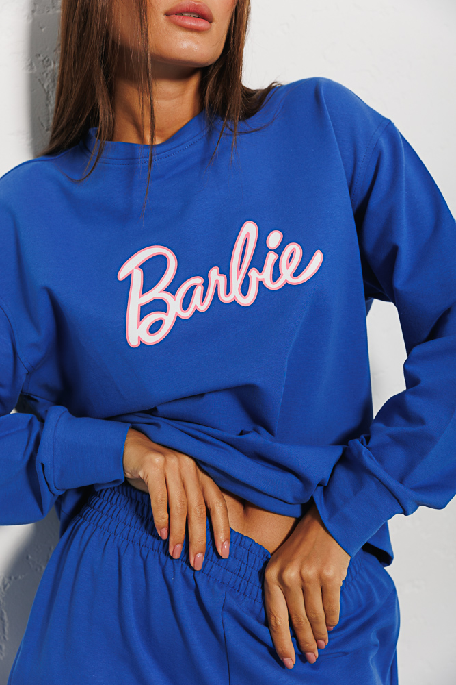 Women's tracksuit blue with Barbie print