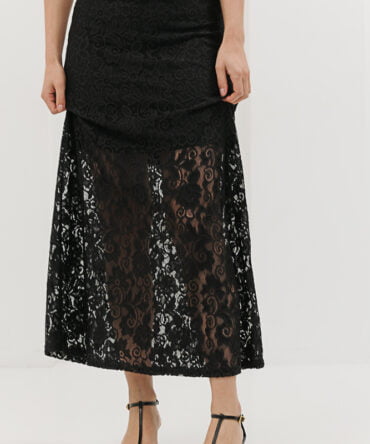 Black lace midi skirt