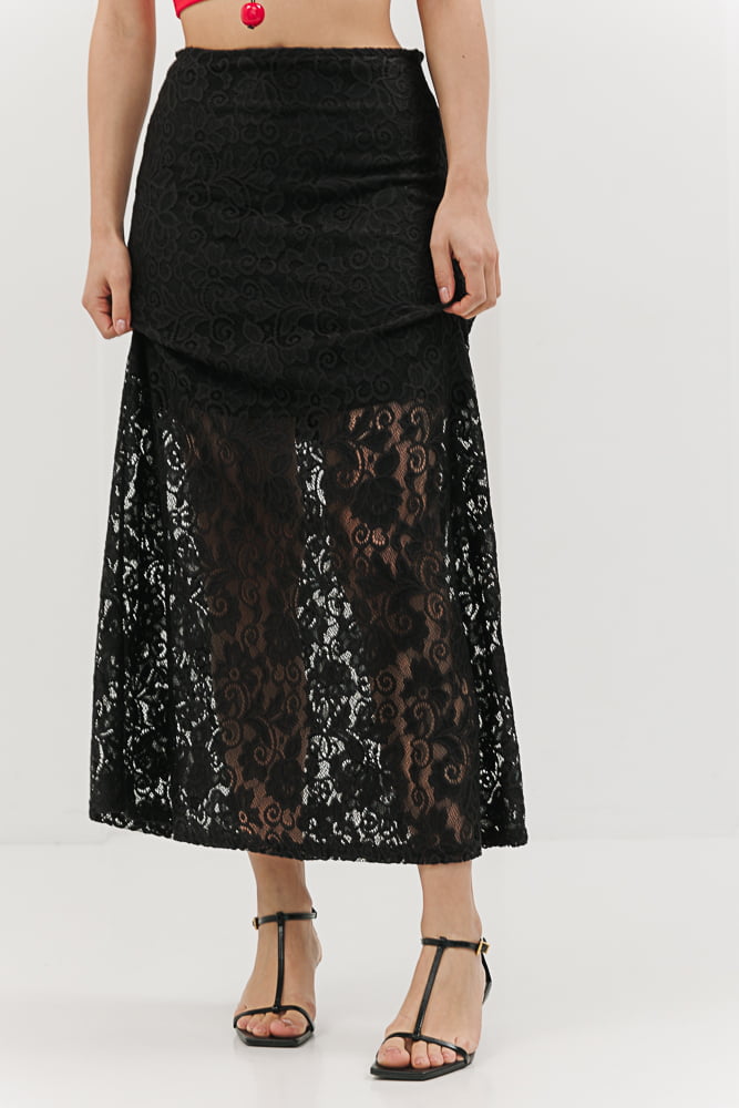 Black lace midi skirt