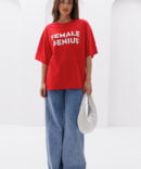 Women's oversized T-shirt with the inscription Female genius red