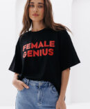 Жіноча футболка оверсайз з написом Female genius чорна