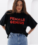 Жіноча футболка оверсайз з написом Female genius чорна