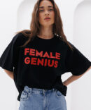 Жіноча футболка оверсайз з написом Female genius чорна