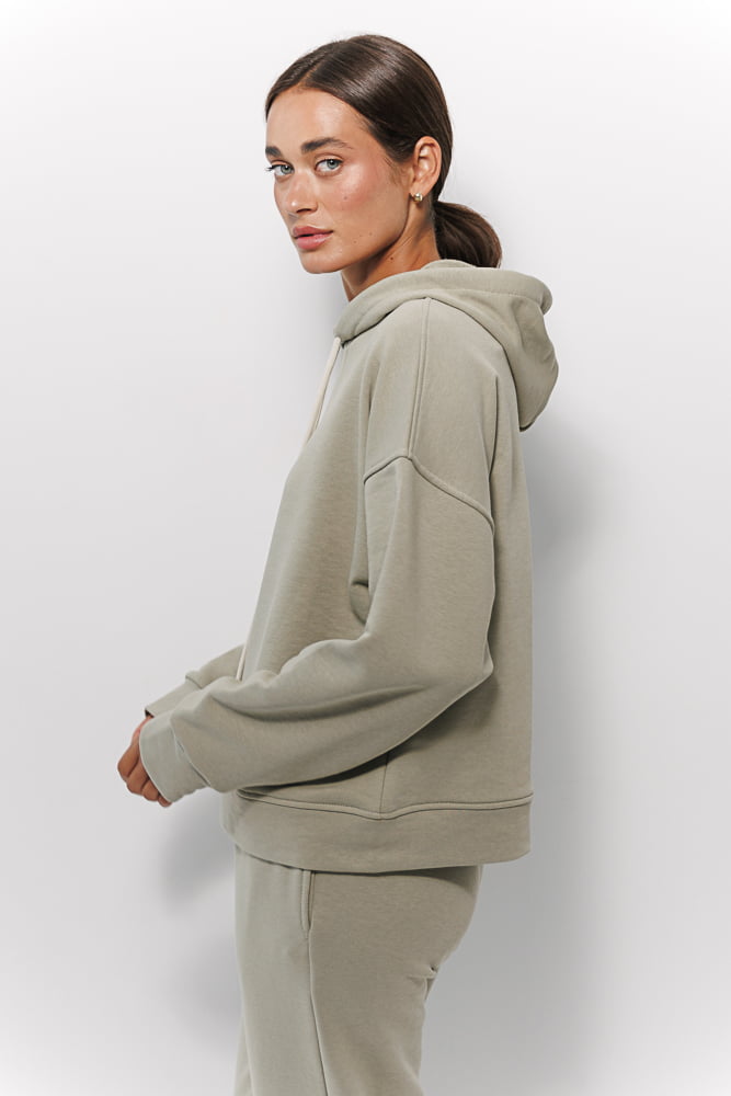 Women's khaki knitwear tracksuit with joggers and hoodie