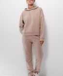 Women's beige jersey tracksuit with joggers and hoodie