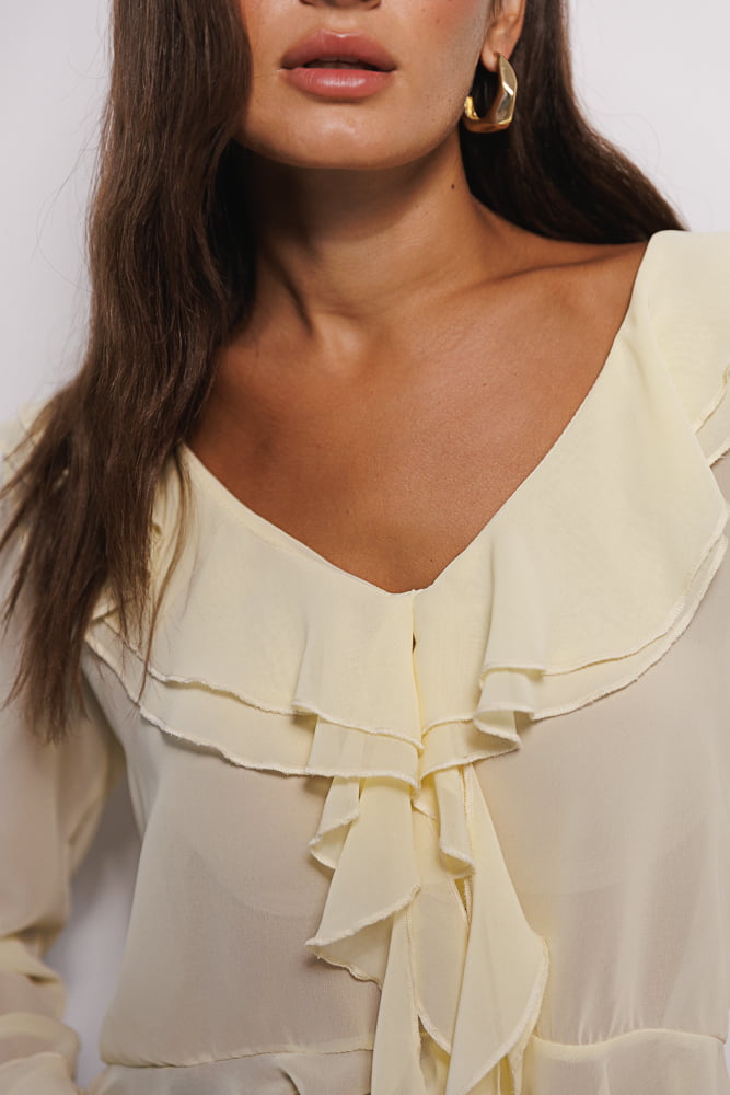 Milk chiffon blouse with flounces