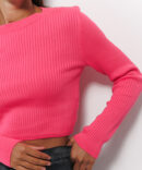 Cropped knitted blouse hot pink with long sleeves