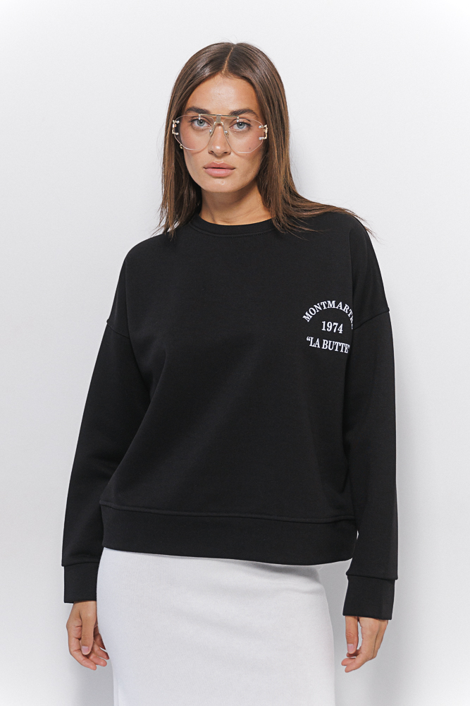 Women's black sweatshirt with the print "Montmartre 1974 La Butte."