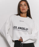 Women's cropped sweatshirt with a Los Angeles print in cream.