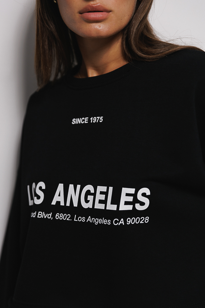 Women's Los Angeles Print Cropped Sweatshirt Black