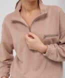 Beige women's tracksuit with zippered sweatshirt