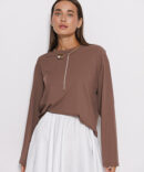 Women's oversize ribbed chocolate long sleeve