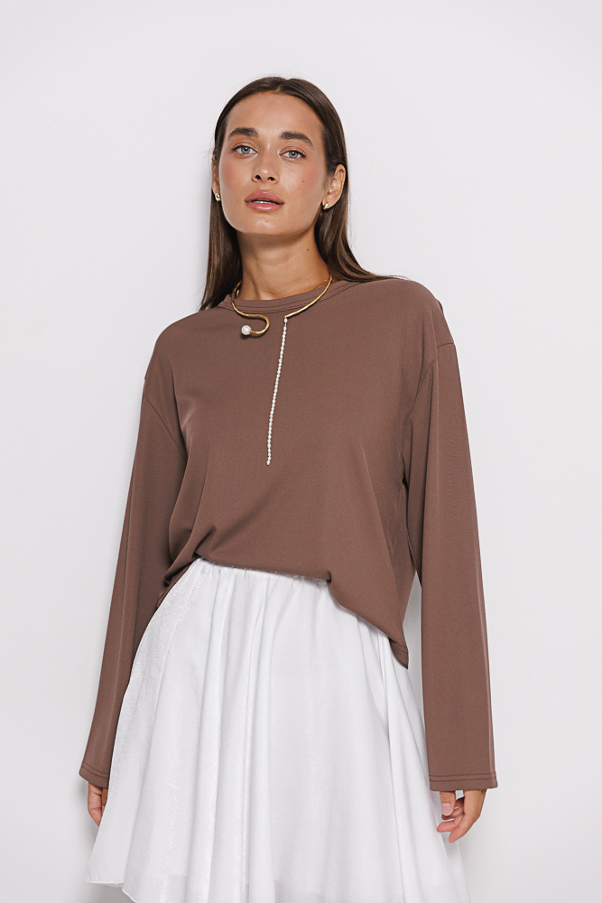 Women's oversize ribbed chocolate long sleeve