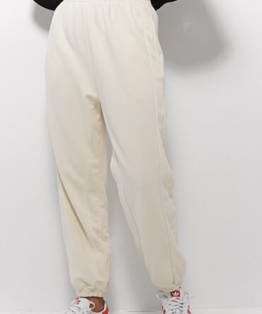 Women's Sports Joggers Cream With White Piping On The Front