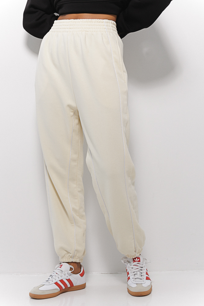 Women's Sports Joggers Cream With White Piping On The Front