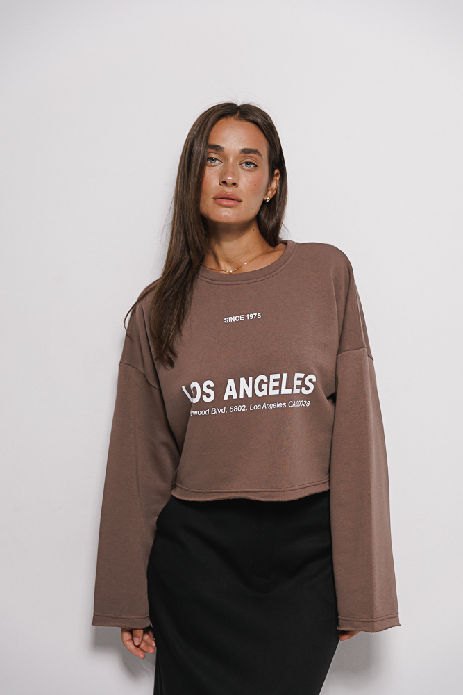 Women's Los Angeles Print Cropped Sweatshirt Chocolate