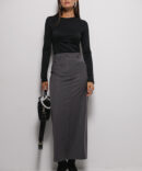 Graphite long skirt in business style with a slit on the front