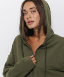 Women's Zip Hoodie in Dark Khaki Color