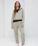 Women's khaki tracksuit with cropped zip hoodie