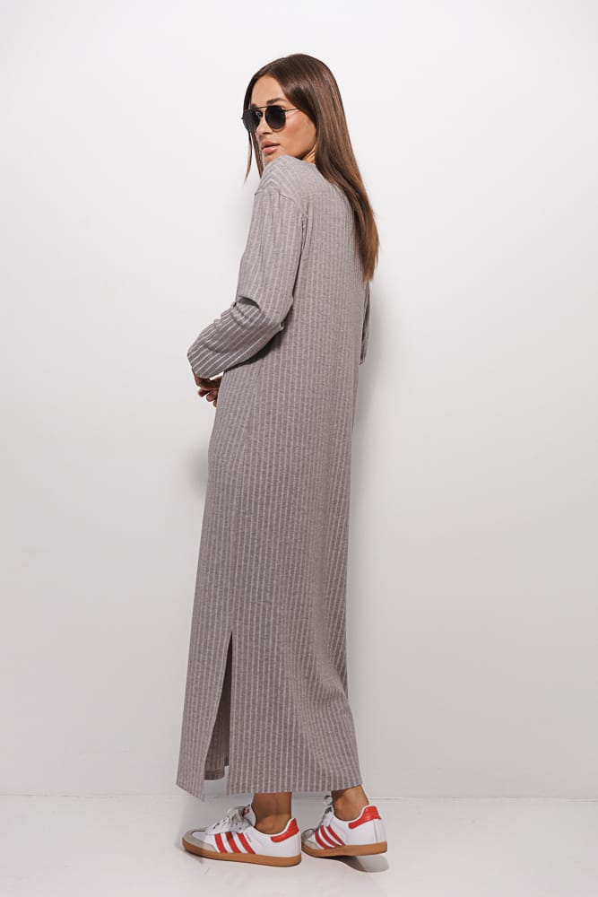 Beige knitted long dress with side slits