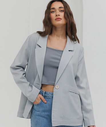 Women's single-breasted linen jacket in gray