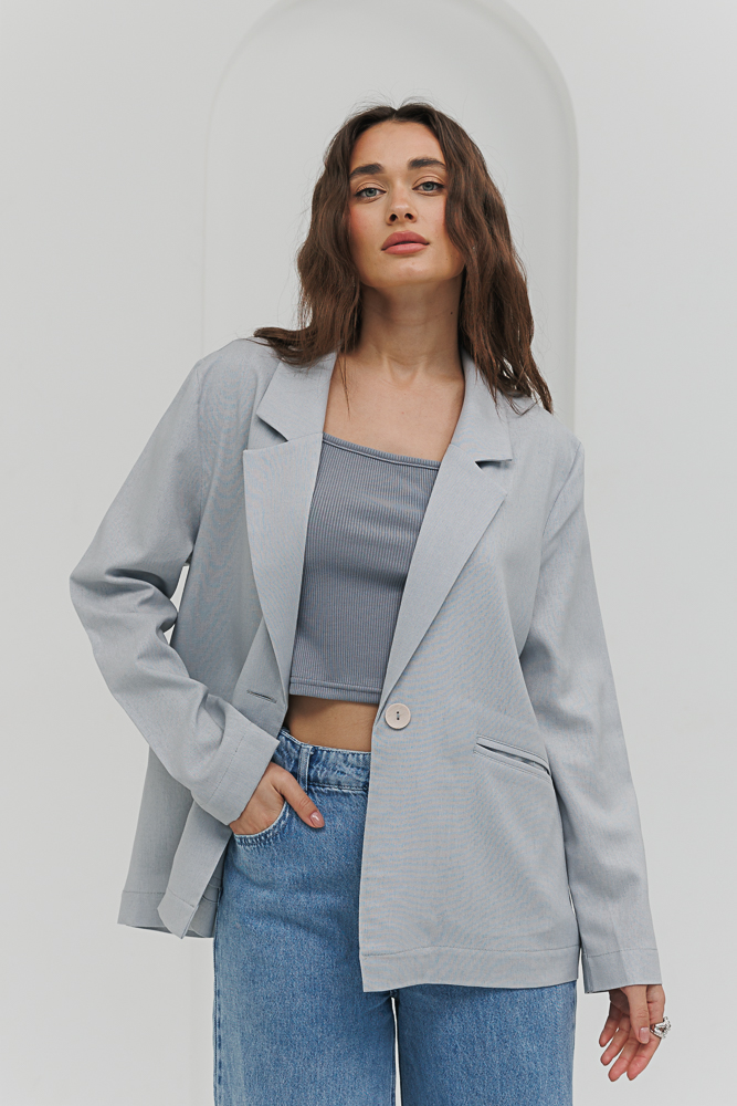 Women's single-breasted linen jacket in gray