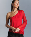 Chiffon blouse with one-shoulder sleeves red