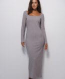 Ribbed knitwear dress beige with a square neck