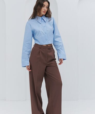 Women's cropped blue shirt with front seams