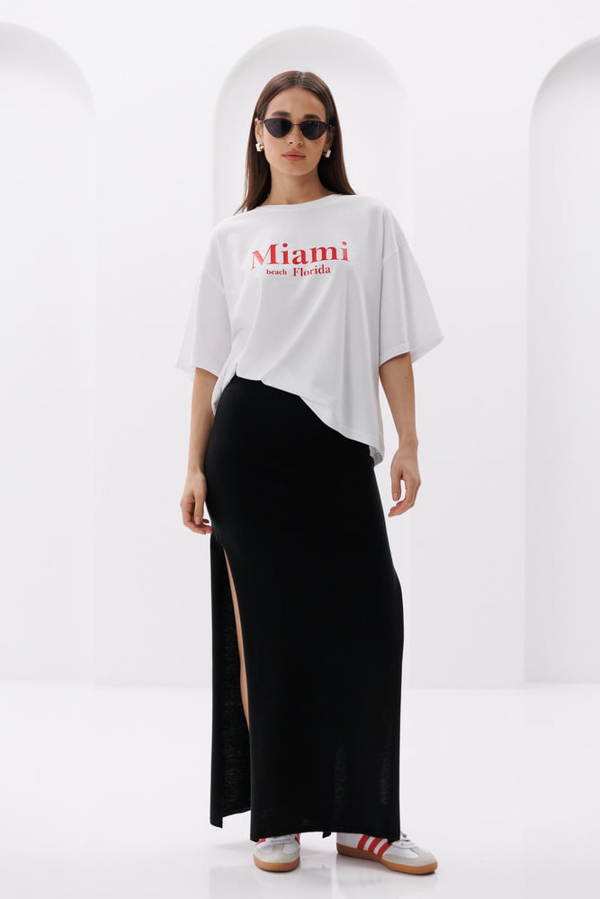 Women's oversized white T-shirt with Miami print