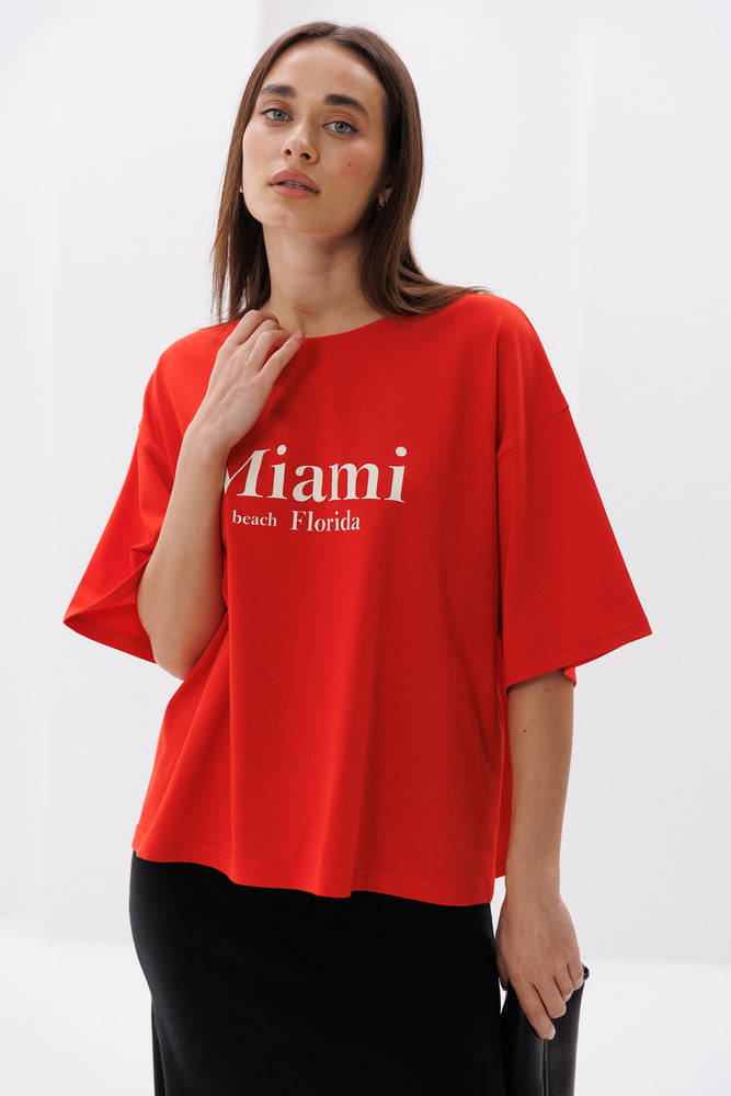 Women's oversized T-shirt light red with Miami print