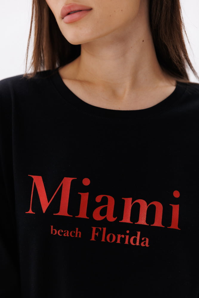 Women's oversized black T-shirt with Miami print