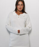 Knitted polo jacket for women in light milky color