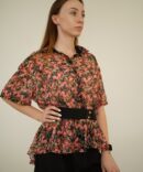 Blouse with pink roses and black belt