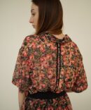 Blouse with pink roses and black belt