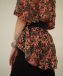 Blouse with pink roses and black belt