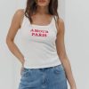 Жіноча майка в рубчик біла з червоною вишивкою Amour Paris