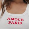 Жіноча майка в рубчик біла з червоною вишивкою Amour Paris