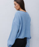 Women's knitted blouse light blue with fringe at the bottom