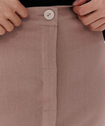 Long beige linen skirt with front buttons